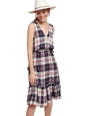 Isabella Sinclair Anthropologie Dickens Plaid Midi Dress Boho Tiered L